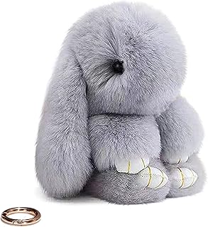 Keyring Plush Pendant Fluffy Rabbit Keychain Plush Charm Keychain Pendant with Key Ring for Keys Backpacks Handbags Cars DIY Decoration, Light Gray, Large