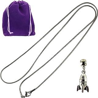 Rocket Ship Necklace - Elegant Stainless Steel Snake Chain with Metal Alloy Charm, Ideal for Space Themed Party Decorations, Space Decor, and Space Birthday Decorations, Stainless Steel, No Gemstone