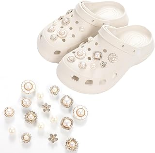 Bling Shoe Charms Pearl Flower Shoe Decoration Accessories 16 PCS Rhinestone Charm Party Favors Birthday Gifts for Clog Sandals, Plastic, acrylic