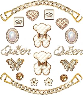 Bling Shoe Charms for Women and Girls,Girly Golden Bling Shoe Charms for Clog,Diamond Bling Chain Charms Cute Designer Shoe Decoration Jewels Birthday Gifts Party Favors