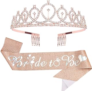 CIEHER Bride To Be,Rose Gold Bridal Shower Decorations,Bridal Shower,Bride Tiara,Cute Bridal Shower Gift for Bride,Engagement Party,Bachelorette Decorations,Bride To Be Sash,Queen Crown for Women
