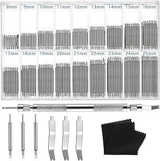 Watch Band Tool,Watch Link Removal Kit,1 Spring Bar Tool with 6 Replacement Heads & 360 Pcs Watch Band Pins,8mm-25mm Stainless Steel Watch Pins(20 Each),for Watch Repair and Watch Band Removal,