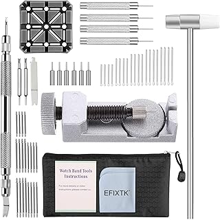 Watch Band Strap Link Pins Remover Repair Tool,24 in 1 Kit with 6 Extra Tips Replacement,20PCS Cotter Pin,Spring Bar Tool Set,1PCS Head Hammer, Silver, Modern