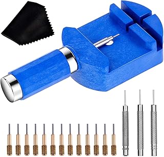Watch Link Removal Tool Kit, Watch Band Tool Chain Link Pin Remover with 12pcs Replacement Pins and 3pcs Pin Punches for Watch Bracelet Sizing, Watch Strap Adjustment and Watch Repair