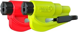 RESQME Pack of 2 The Original Emergency Keychain Car Escape Tool, 2-in-1 Seatbelt Cutter and Window Breaker, Made in USA, Yellow, Red - Compact Emergency Hammer