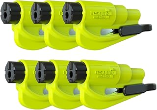 RESQME Pack of 6 The Original Emergency Keychain Car Escape Tool, 2-in-1 Seatbelt Cutter and Window Breaker, Made in USA, Yellow - Compact Emergency Hammer