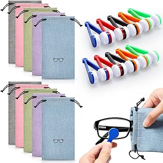20 Pcs Eyeglass Cleaner Brush Sunglasses Cleaning Tool Mini Microfiber Eyeglass Cleaner Glasses Cleaner Tool with 20 Pcs Eyeglasses Pouch for Kids Students Teachers Office Workers, 5 Colors