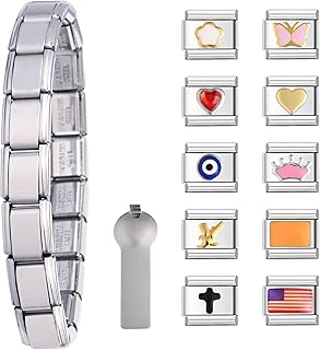 10 Pcs Italian Charm Bracelet, Diy Italian Charms, Classic 2000S Cute Modular Link Starter Charm Bracelet Jewelry Gifts For Women Girl With Tool