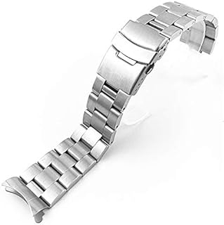 Solid Curved End 22mm 20mm Stainless Steel Watch Band Matte Metal Strap Replacement Watchband Bracelet Women Men Dual Security Buckle with Tools