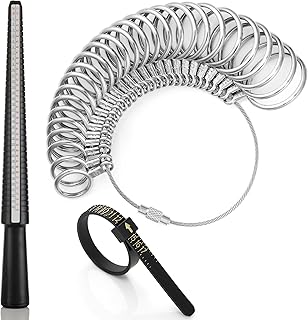 Bflaae Ring Sizer Measuring Tool Kit, Plastic Ring Mandrel, Reusable Finger Size Tape 1-17 USA Rings Size, 27 PCS Stainless Steel Measuring Ring Tool, US Ring Size 0-13 with Half Size