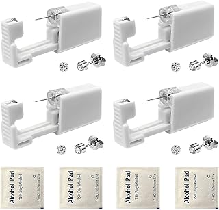 4 Pack Ear Piercing Gun Kit, SLVIEKAE Disposable Ear Piercing Gun with Silver Earring Studs Safety Ear Piercing Gun Kit Tool