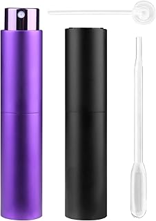 Refillable Perfume Atomiser Spray Bottles, 2 Pieces 10 ml Upgraded Rotating Travel Perfume Bottle Aftershave Atomiser with Refill Tools for Holiday Travel and Night Out (Black + Dark Purple)