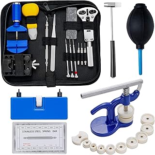 Watch Repair Tool Kit Professional - Watch Repair Kit Including Watch Press Kit, Watch Battery Replacement Kit, Larger Rubber Dust Blowers, Spring Bars,Watch Band Link Pins with Carrying Case (406pcs)