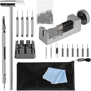 Watch Link Removal Kit Watch Battery Replacement Tool Kit Watch Band Remover Tool Watch Band Sizing Tool Watch Kit Tools Link Remover Tool for Watches Watch Sizing Tool Kit with Bag, Silver