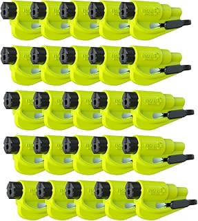RESQME Pack of 25 The Original Emergency Keychain Car Escape Tool, 2-in-1 Seatbelt Cutter and Window Breaker, Made in USA, Yellow - Compact Emergency Hammer