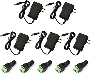 Yuarisx AC 100-240V to DC 12V 1A 12W Power Supply Adapter Transformers Converter with Plug 5.5X 2.5mm for LED Strip Light，CCTV Security Camera DVR System, Routers, Home Appliances (5Pack)