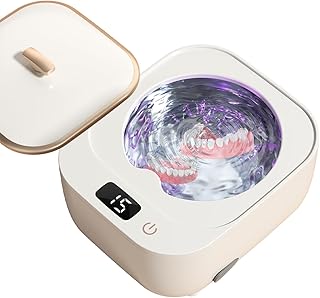 Ultrasonic Retainer Cleaner with LED Light, 30W/48kHz 180ml Professional Ultrasonic Jewelry Cleaner for Dental Appliances,Jewelry,Aligner,Whitening Trays,Night Dental Mouth Guard(White)