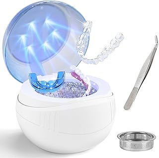 Ultrasonic Retainer Cleaner,45000Hz Professional Ultrasonic Cleaner Machine with U-V Lights,Ultrasonic Jewelry Cleaner with Touch Control & 4 Cleaning Modes for Jewelry and All Dental Appliances