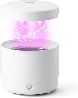 Ultrasonic Jewelry Cleaner, Portable Retainer Cleaner Machine, Rechargeable Cleaner Can Be Used 30-40 Times Without Power, 45KHz Frequency with UV Cleaner for All Dental Appliance (White)