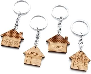 4 Pcs House Design Key Chain Wood Keychain Home Key Ring Decoration Housewarming Gift Favors