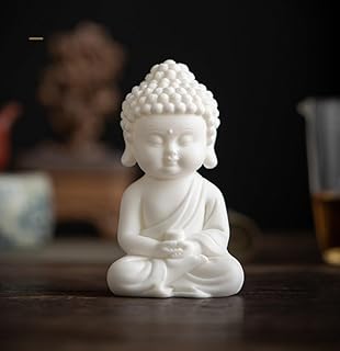 N2Y NOW2YOU Mini Buddhist Statue Figurine Sculpture for Home Decoration, Blessing, Meditation, Yoga, Office, Tea Room Furnishings, Porcelain White Baby Buddah Statue for Zen 4 inch
