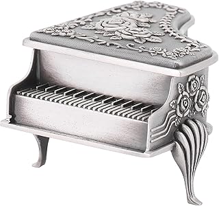Lwuey Jewelry Box, Piano Shaped Storage Organizer Rose Flower Carved Zinc Alloy Box Case Ring Earrings Necklace Jewellery with Soft Inner Surface for Girl Women Wedding Birthday Gift Home Decorations