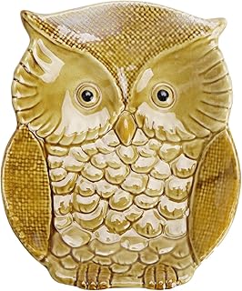 CAIRIAC Owl Ceramic plate, Tabletop Decoration Ceramic Jewelry Plate for Desktop Decoration Home Decoration Jewelry Storage Snack Storage, Holiday gifts for family and friends (Yellow)
