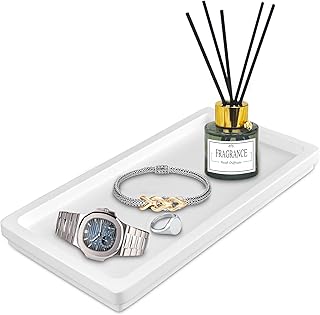 Acacia Bathroom Counter Tray - 11.8 x 5.9 Inches Rectangle Organizer Tray, Soap Tray Suitable for Bathtub Countertop Sink Dresser Toilet Tank - Home Decoration for Jewelry Dish Key Plate (White)