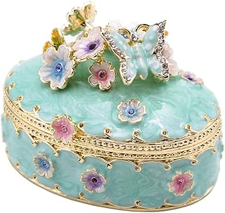 LARAINE Jewelry Trinket Box Decorative Vintage Style Jewelry Organizer for Women Rhinestones Jewelry Storage Home Decor Unique Gift (Oval Blue)