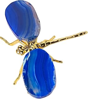 RJINGSHI Natural Agate Royal Blue Dragonfly Crystal Jewellery 4 in Healing Crystal Agate Slice Dragonfly Jewellery Handmade Home Decoration Gifts