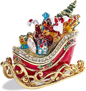 Waltz&F Christmas Sleigh Jeweled Trinket Box Hinged Hand-Painted Ring Holder Home Decoration
