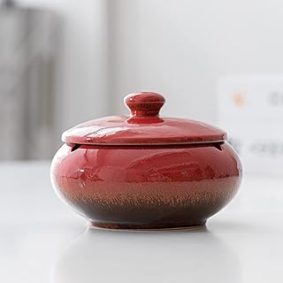 Tusentac Ceramic Holder with Lid for Home Decor Office Decoration Anti-Skid Ceramic Cherry Red
