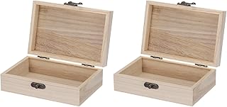 MECCANIXITY Unfinished Wooden Box with Hinged Lid,Small Keepsake Box Container 5.9"x3.9"x2" Storage Box for Crafts Art Hobbies Home Decorations 3Pcs(Beige)