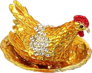 LIFKOME Home Decor Rooster Decor Hen Figurine Hinged Trinket Box Cute Chicken Shaped Jewelry Box Funny Jewelry Organizer Enameled Ring Holder Home Decoration Vintage Decor Vintage Decor