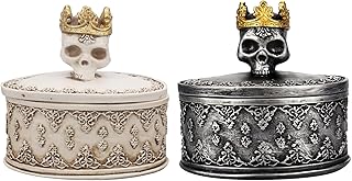 CAIRIAC Skull Jewelry Holder, Skull Storage Box, Skull Jewelry Box for Men, Women's Gift Small Decoration Men's Antique Jewelry Souvenir Gift Box Home Decoration (2 Pcs Black, White)