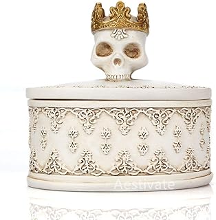 Aestivate Skeleton Head White Skull Jewelry Box Holder Organizer with Crown Halloween Skeleton Decorations Home Skull Decor