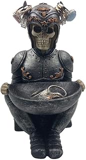 The Viking Warrior Skeleton Skull Jewelry Ring Holder Stand With Tray Trinket Holder Desk Accessories Organizer Desktop Key Holder Home Office Decoration Ornament Decor