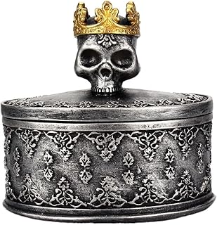 Vctitil Skeleton Head Jewelry Box Jewelry Holder Organizer with Crown Halloween Decorations Skull Jewelry Box Home Skull Decor,Black
