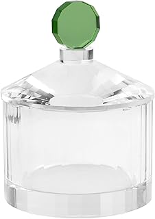 Crystal Jewelry Jars and Boxes,Crystal Candy Jar with Green Lid,Home Decoration Storage Bathroom Jar, Pearl Treasure Box, Cotton Swab Jar,Crystal Container