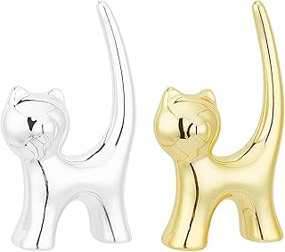 FINGERINSPIRE Silver & Gold Elephant Ring Holder 2 Pcs 2.3x1x4 inch/58.5x24x104mm Porcelain Cat Home Display Decorations for Jewelry Display Great Birthday Wedding Festival Gifts