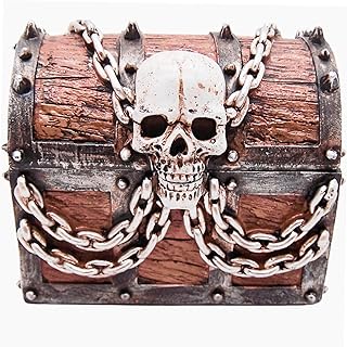 Wowser Skull Pirate Treasure Chest, Unique Jewelry or Trinket Box, Freestanding Nautical Decoration, 6 Inches