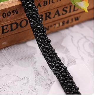 Beads Lace Ribbon Applique Pearl Fringe for Wedding Party Decoration, Home Deco, DIY Costume Decor, Black.