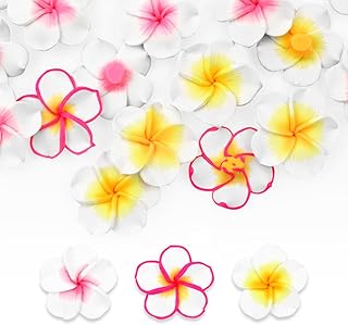 50 Pieces Artificial Plumeria 1.4" Handmade Polymer Clay Hawaiian Frangipani Flower Heads Fake Plumeria for DIY Jewelry Hair Clips Headbands Wedding Party Home Office Decoration（Mix 3 Colors）