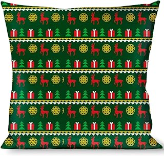 Pillow Decorative Throw Christmas Sweater Stitch Green White Gold Red