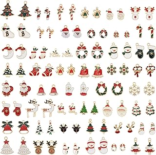 100pcs Mixed Christmas Charms Bulk Lot Santa Snowman Snowflake for Holiday Jewelry Necklace Bracelet Earring Making Women Girl Keychain Home decoration