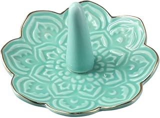 hobbyme Tracing Gold Lotus Plate Ceramic Ring Jewelry Plate Tabletop Jewelry Storage Tray Decoration,Ceramic Mandala Ring Holder,Decorative Jewelry Holder,Decorative Tray(blue,style 1)