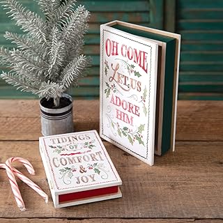 CTW Home Collection MDF Religious Christmas Book Trinket Boxes, Set of 2, Holiday Jewelry Storage Organizer