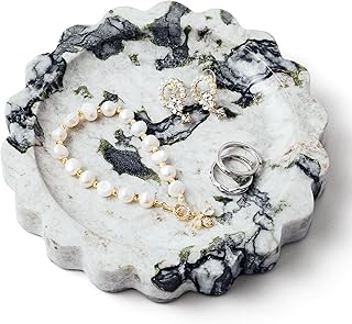 WORHE Calacatta Viola Marble Vanity Tray - Small Scalloped Round Stone Tray for Jewelry, Perfume, Makeup -Natural Decorative Bathroom Tray for Elegant Dresser Home Decor (WH049)