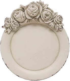 S-MANTIS Vintage Round Tray Small Antique Earrings Trinket Dish, Rings Holder With Sophisticated 3D Floral Decoration, Mini Storage Organizer, Gift, Aesthetic Room Decor (Distressed White Flower)