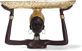 BRABUD African Girl Tribal Lady Tray Statue Resin Tray for Candy Jewelry Ring Fruit, Living Room Dining Table Bedroom Shop Ornament Decoration TQGJBS232